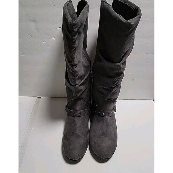 SO Rebecca Grey Women tall Trey suede boots Sz 11 partial zip up - Picture 2 of 8